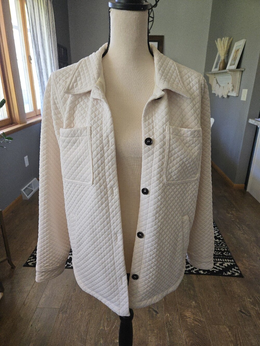 Small Ivory Quilted Button-Front Jacket